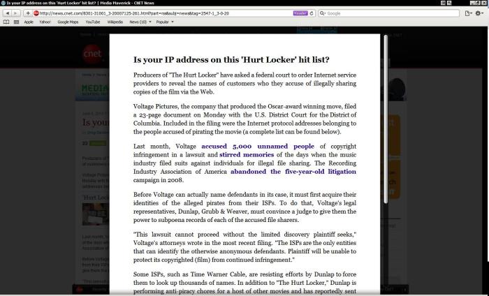CNet in Safari 5 Reader