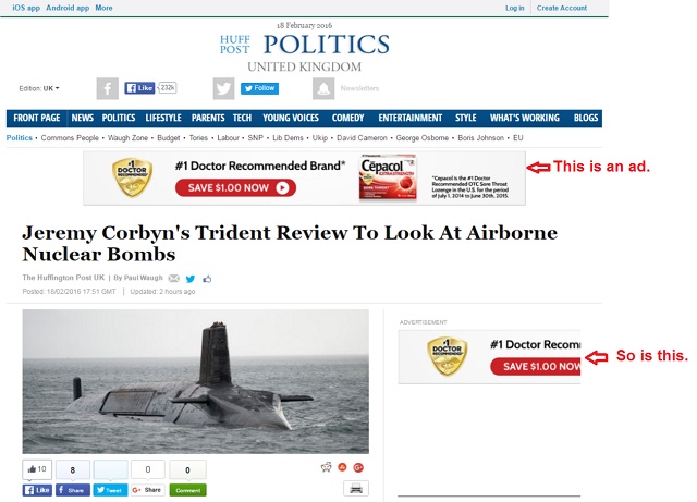 Huffington Post UK lead story 18 Feb. 2016